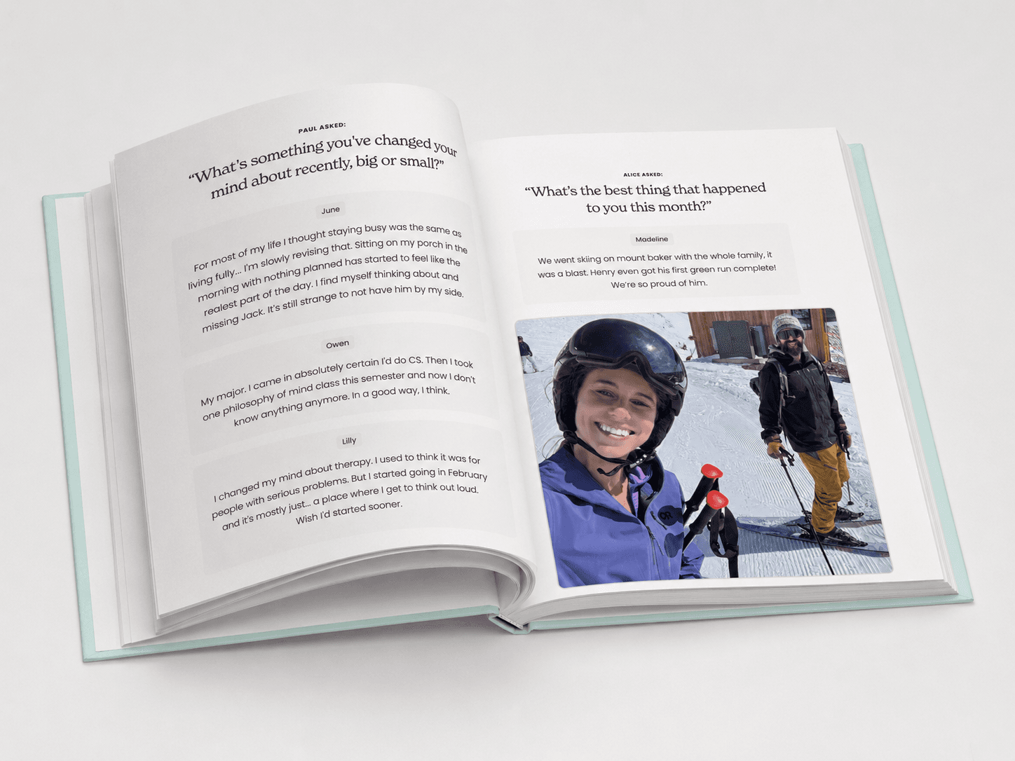 An open printed Together paperback resting on a table, showing a chapter spread.